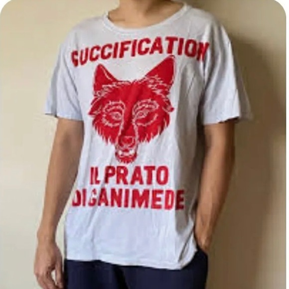 Gucci Printed Guccification White Logo & Wolf Printed Cotton T-shirt Sz S UNISEX - Picture 2 of 12
